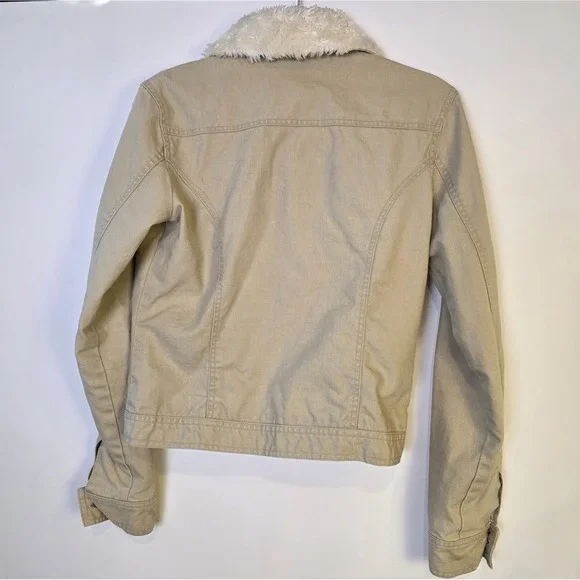 Vintage Anchor Blue Faux Fur Collar Canvas Jacket M Satin‎ Lined Cropped Y2K - Picture 9 of 9